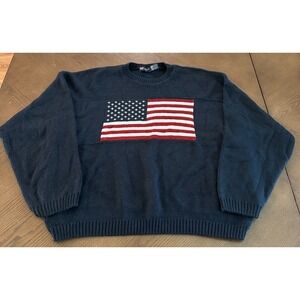 VTG Faded Glory American Flag Knit Sweater‎ XL Crewneck Patriotic 90s Fall